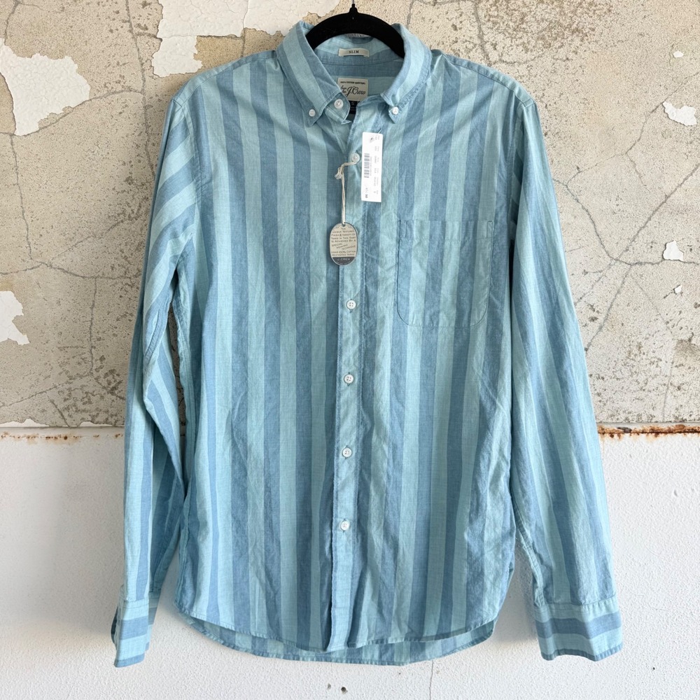 J.Crew Striped Button Down Shirt Slim Fit NWT Mens S 100% Cotton Preppy Coastal